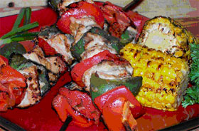 Grilled Dijon-Chicken Kabobs
with Dijon Rice & Grilled Corn